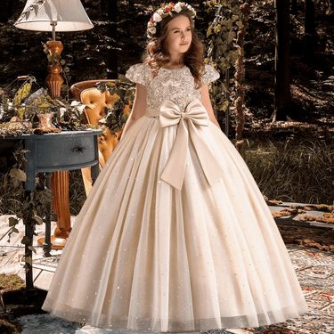 Girls Princess Bridesmaid Dress Kids Long Ball Gowns Children Wedding Birthday Party Bow Lace Dresses Christmas, Drestiny, Dresses, Maxi Dresses, Petticoats, 4T, 5T, 6T, 7T, 8T, 9, 10T, Short Sleeves, Champagne, Red, Green, White, United States, USA, Canada, Australia, New Zealand, United Kingdom, UK, Junior bridesmaid dresses, Flower girl dresses, Girls bridesmaid dresses size 4T-10T, Cheap girls bridesmaid dresses, Unique girls bridesmaid dresses, shopdrestiny.com